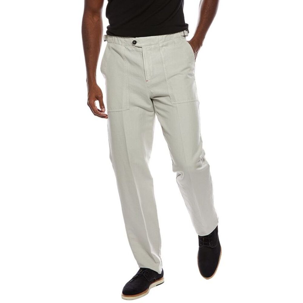 Isaia Mens  Linen-Blend Trouser, Gray